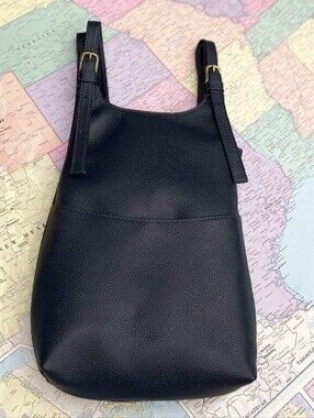 JP Ourse Black Leather Kangaroo Backpack Shoulder Bag Women's Purse
